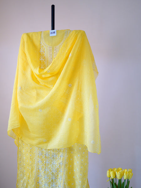 Pantone Minion Yellow Chikankari Suit Set