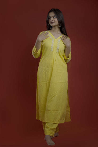 Yellow Readymade Cotton Co-Ord Set