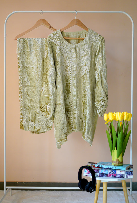 Velvet Co-ord Set Light Green