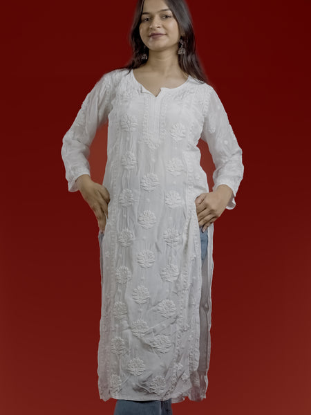 White Crepe Chikankari Kurta