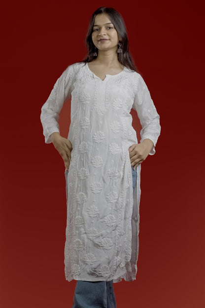 White Crepe Chikankari Kurta