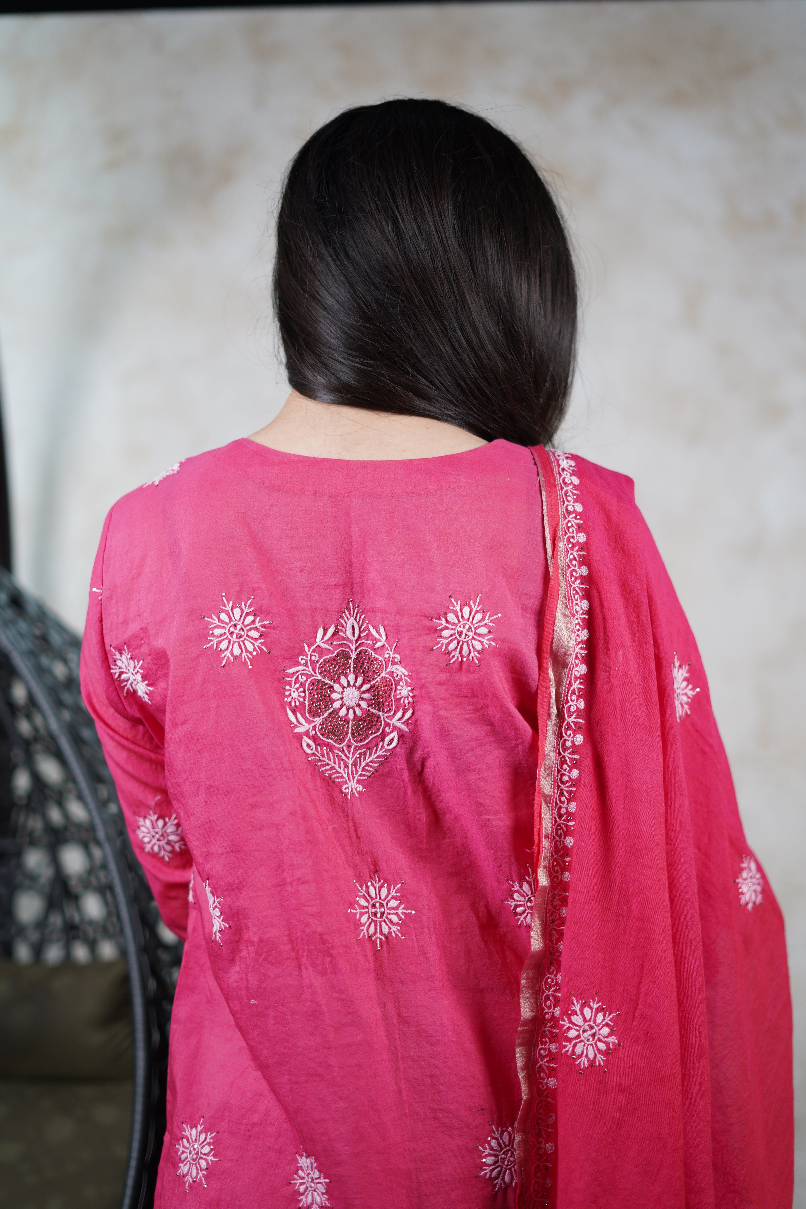 Mulchanderi Kurta Dupatta Set with Mukaish Chikankari Work