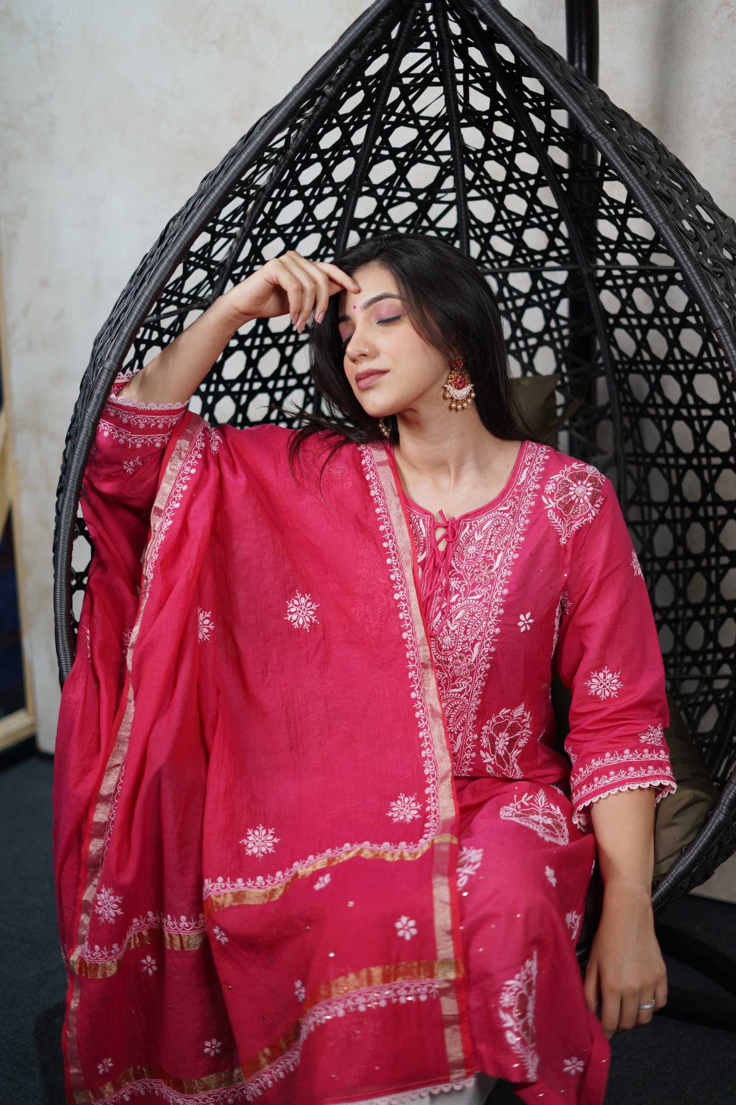 Mulchanderi Kurta Dupatta Set with Mukaish Chikankari Work