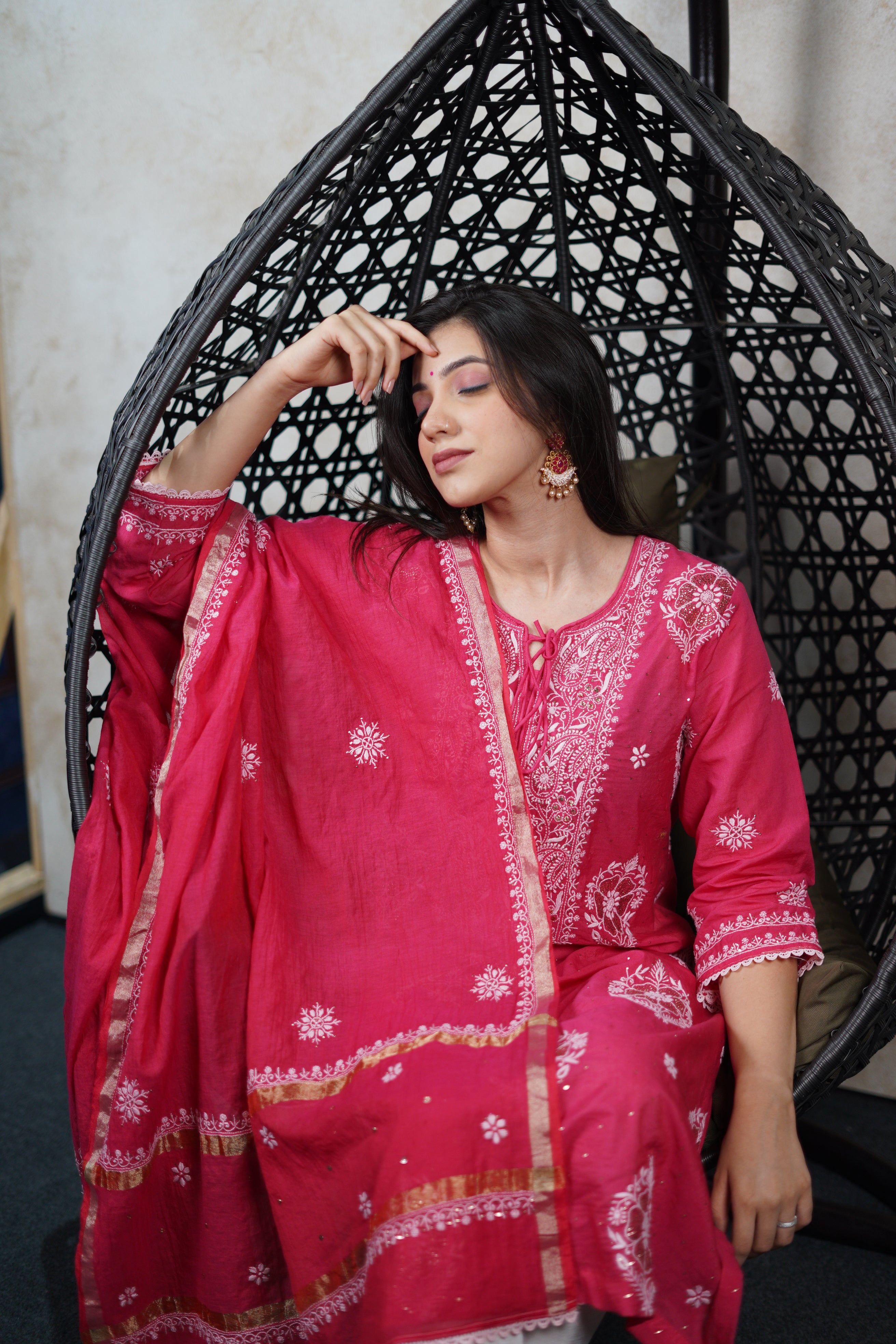 Mulchanderi Kurta Dupatta Set with Mukaish Chikankari Work