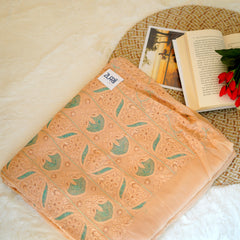 Buff Orange Unstitched Chikankari Suit Set With Thread Embroidery