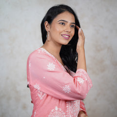 Exquisite Peach Mulchanderi Semistitched Kurta Dupatta Set with Katdana Work
