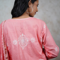 Exquisite Peach Mulchanderi Semistitched Kurta Dupatta Set with Katdana Work