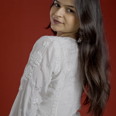 White Crepe Chikankari Kurta