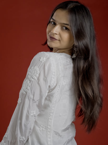 White Crepe Chikankari Kurta