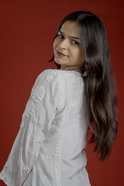 White Crepe Chikankari Kurta