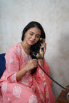 Exquisite Peach Mulchanderi Kurta Dupatta Set with Katdana Work