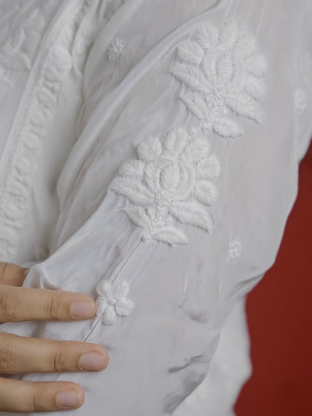 White Crepe Chikankari Kurta