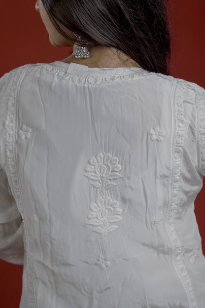 White Crepe Chikankari Kurta