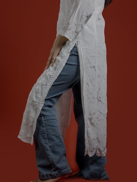 White Crepe Chikankari Kurta