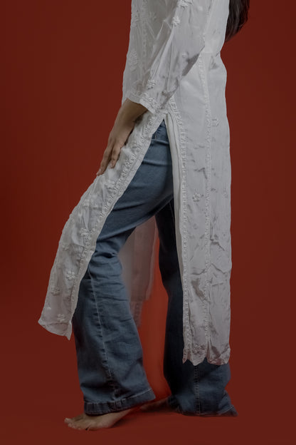 White Crepe Chikankari Kurta