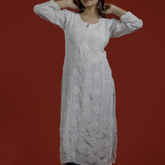 White Crepe Chikankari Kurta