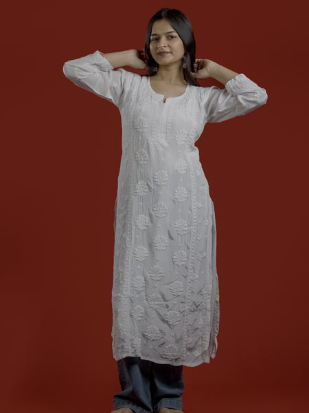 White Crepe Chikankari Kurta