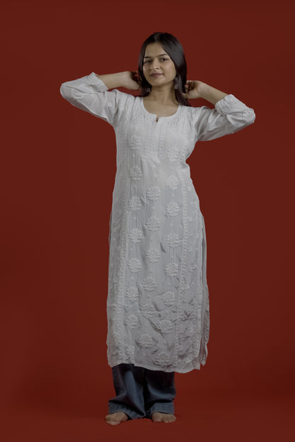 White Crepe Chikankari Kurta