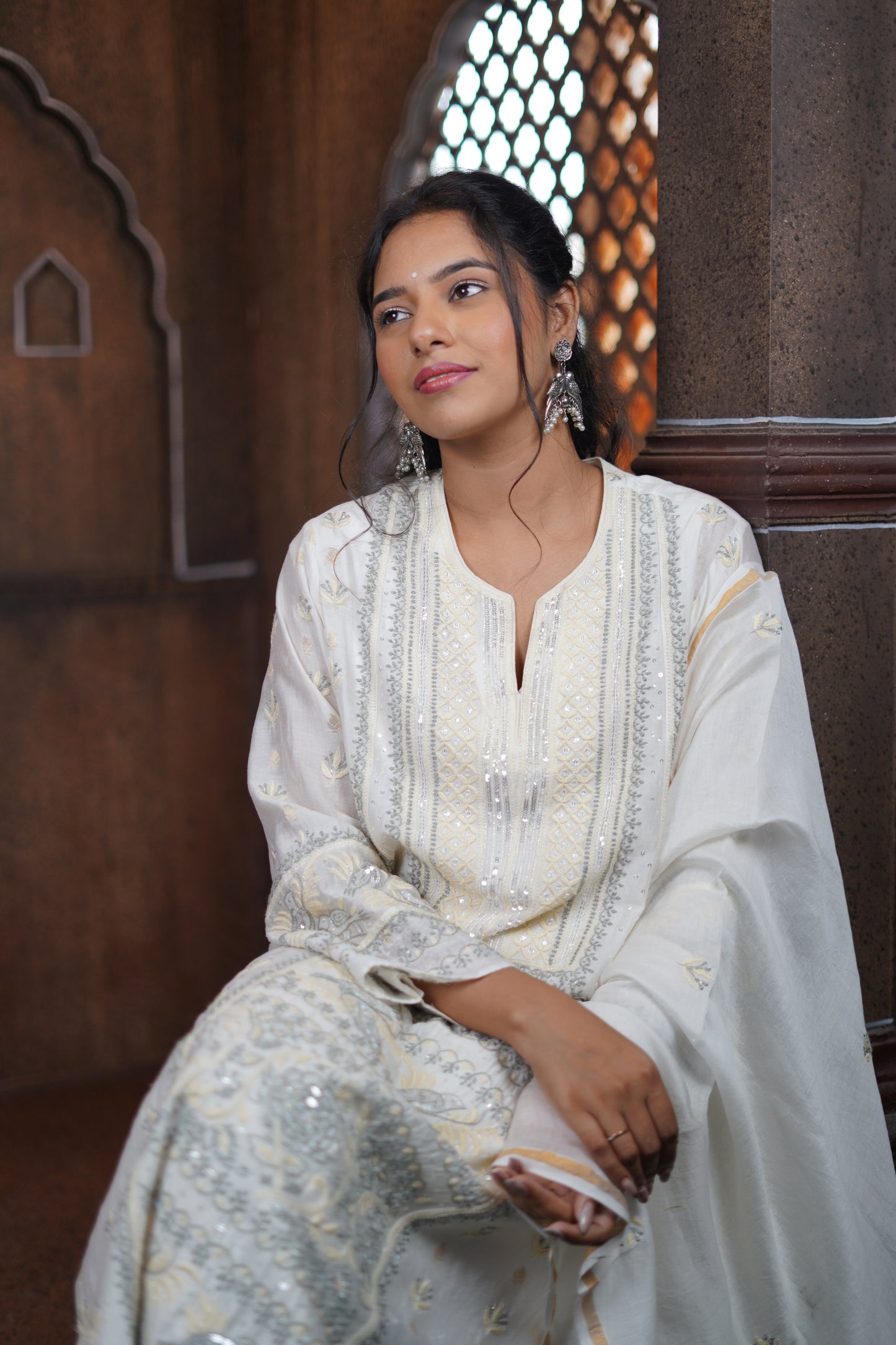 Pantone Snow White Chikankari Suit Set