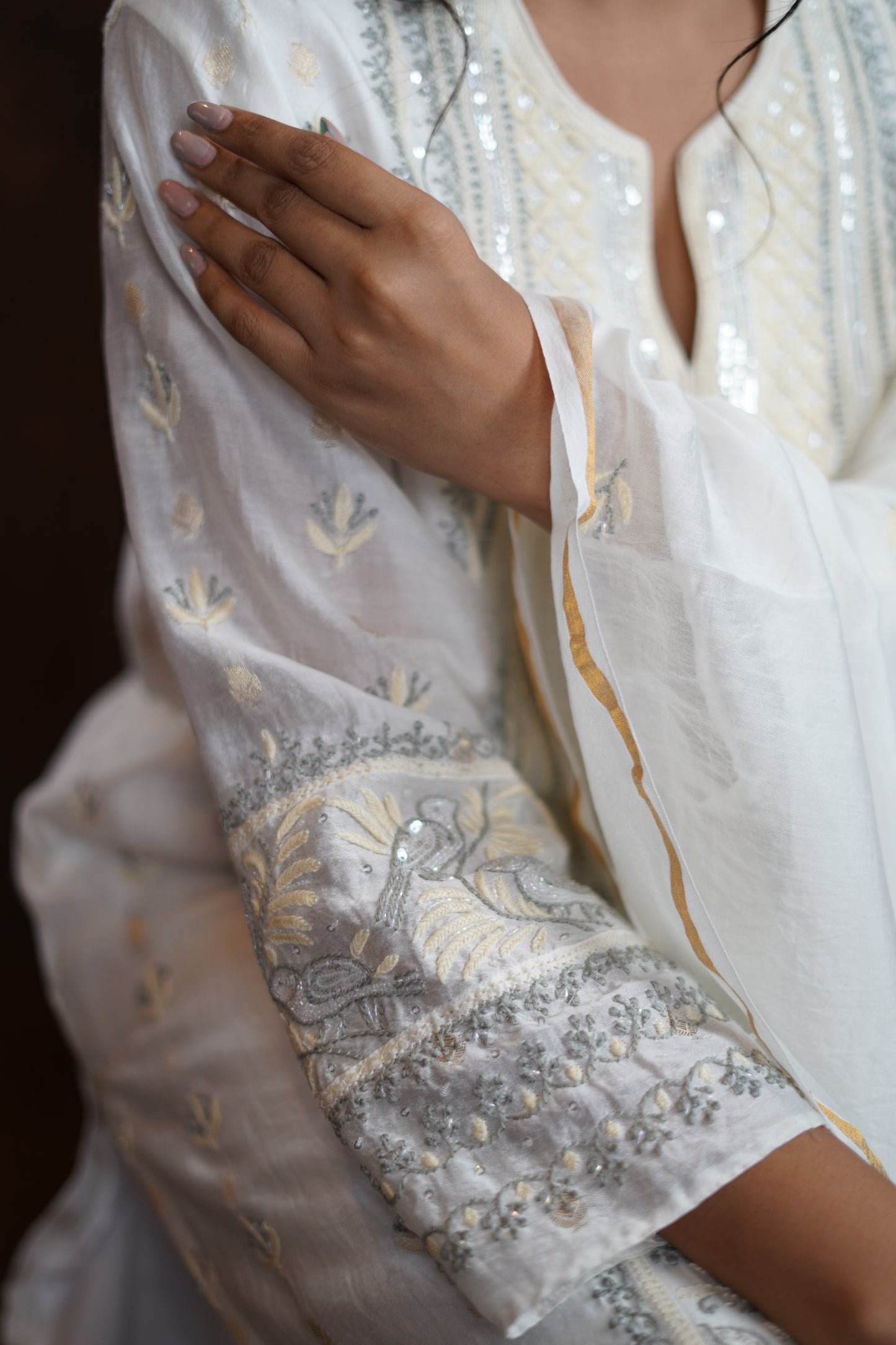 Pantone Snow White Chikankari Suit Set