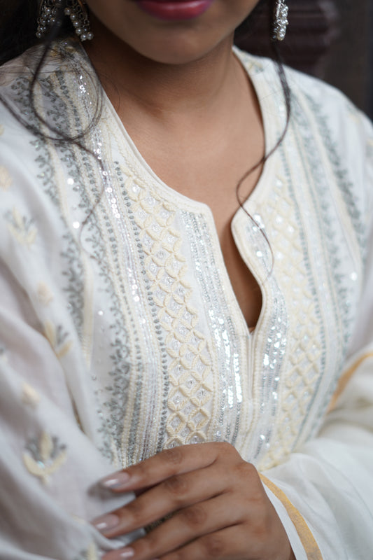 Pantone Snow White Chikankari Suit Set