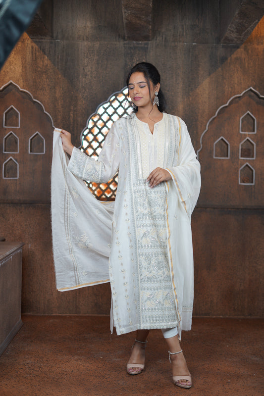 Pantone Snow White Chikankari Suit Set