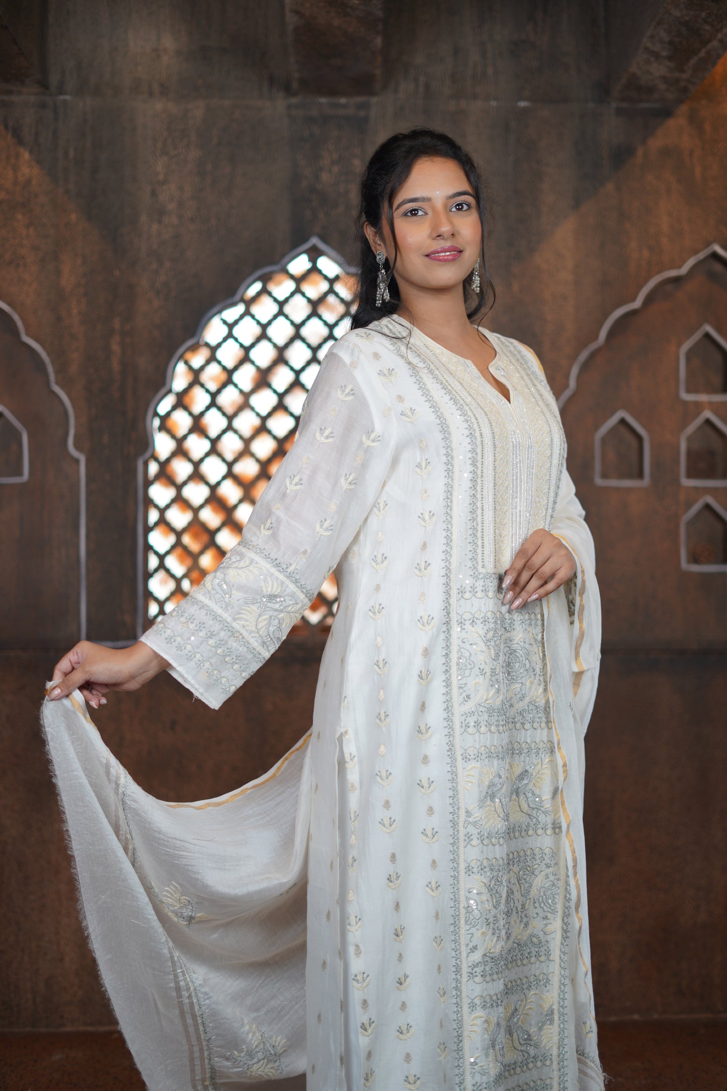 Pantone Snow White Chikankari Suit Set