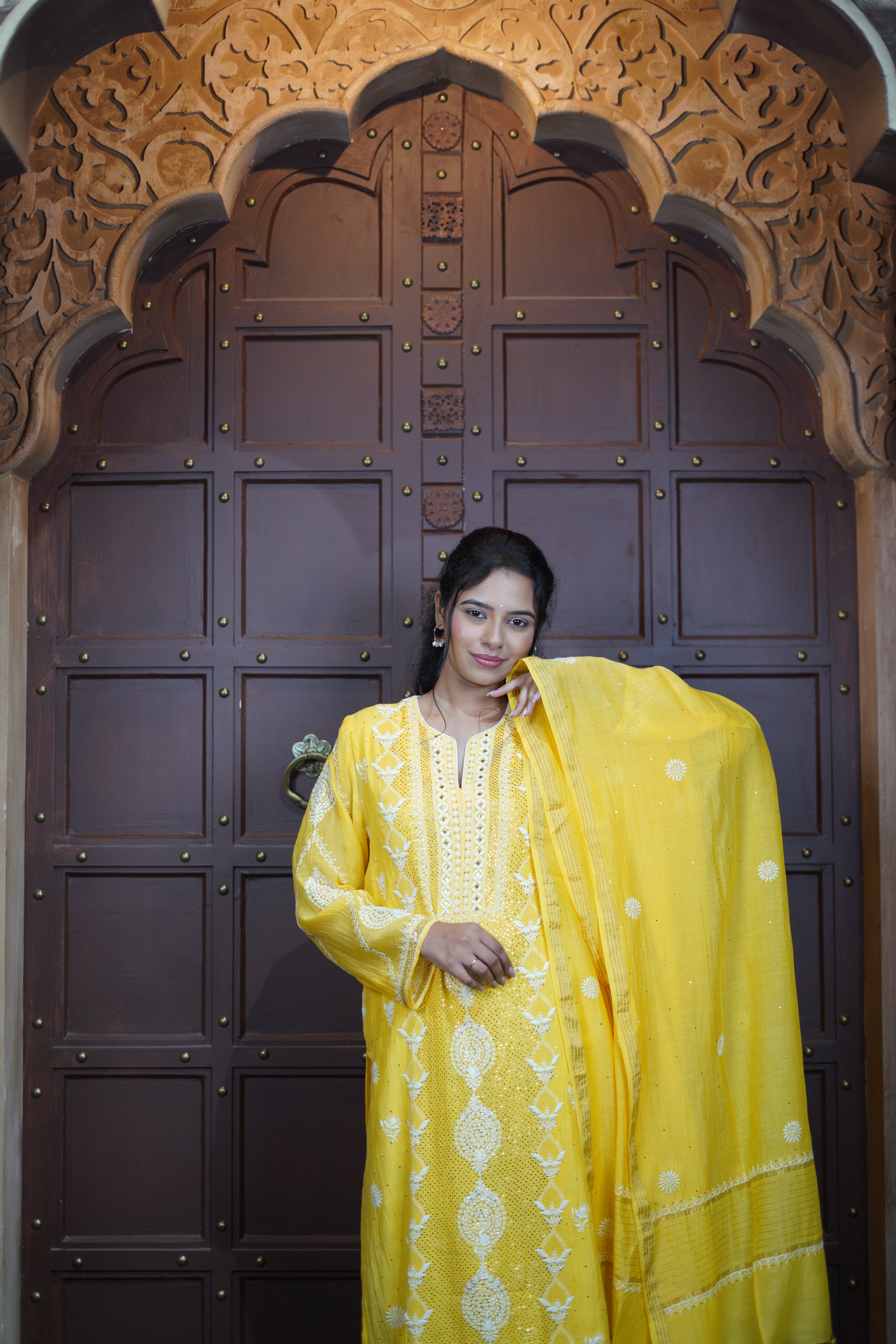 Mukaish Chikankari Suit Set - Minion Yellow