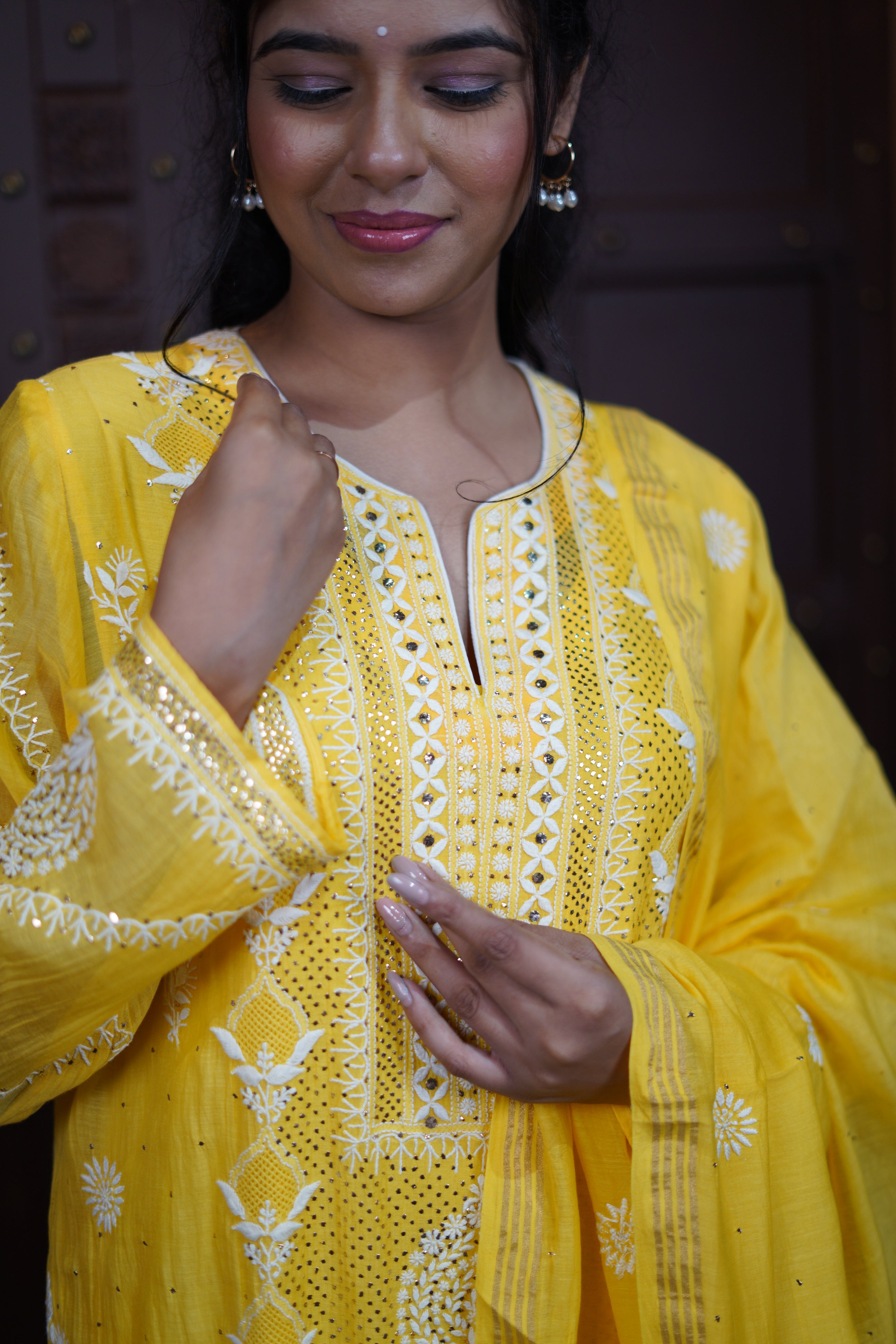 Mukaish Chikankari Suit Set - Minion Yellow