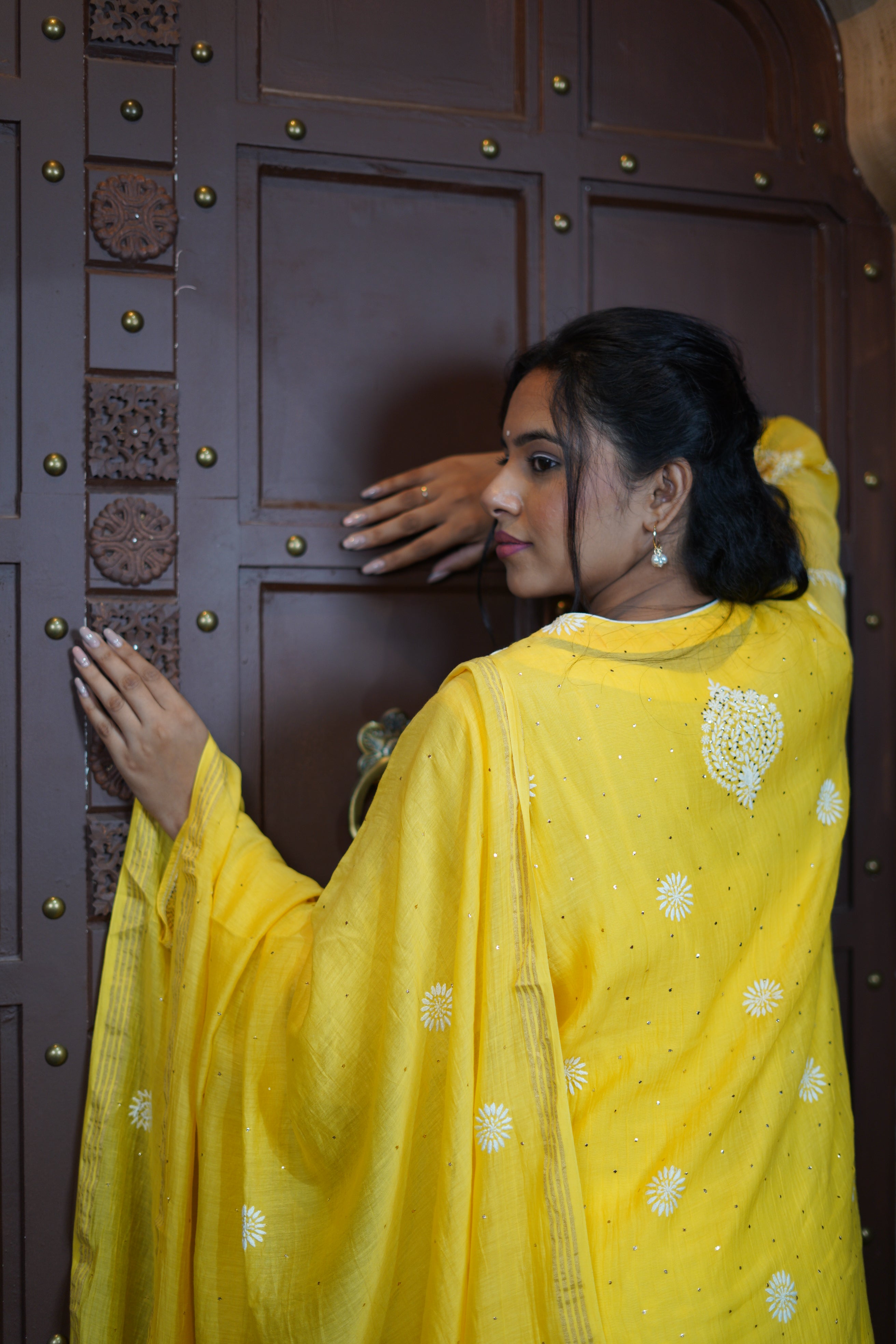 Mukaish Chikankari Suit Set - Minion Yellow