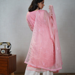 Pink and Blue Organza Chikankari Unstitched Suit Set