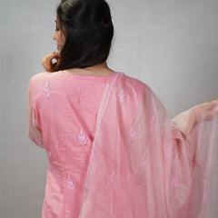 Pink and Blue Organza Chikankari Unstitched Suit Set