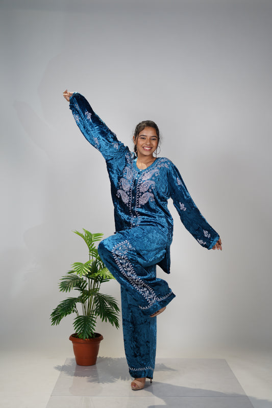 Velvet Co-ord Set Navy Blue