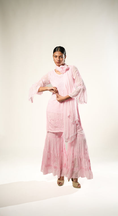 Viscose Georgette Pink Garara Set