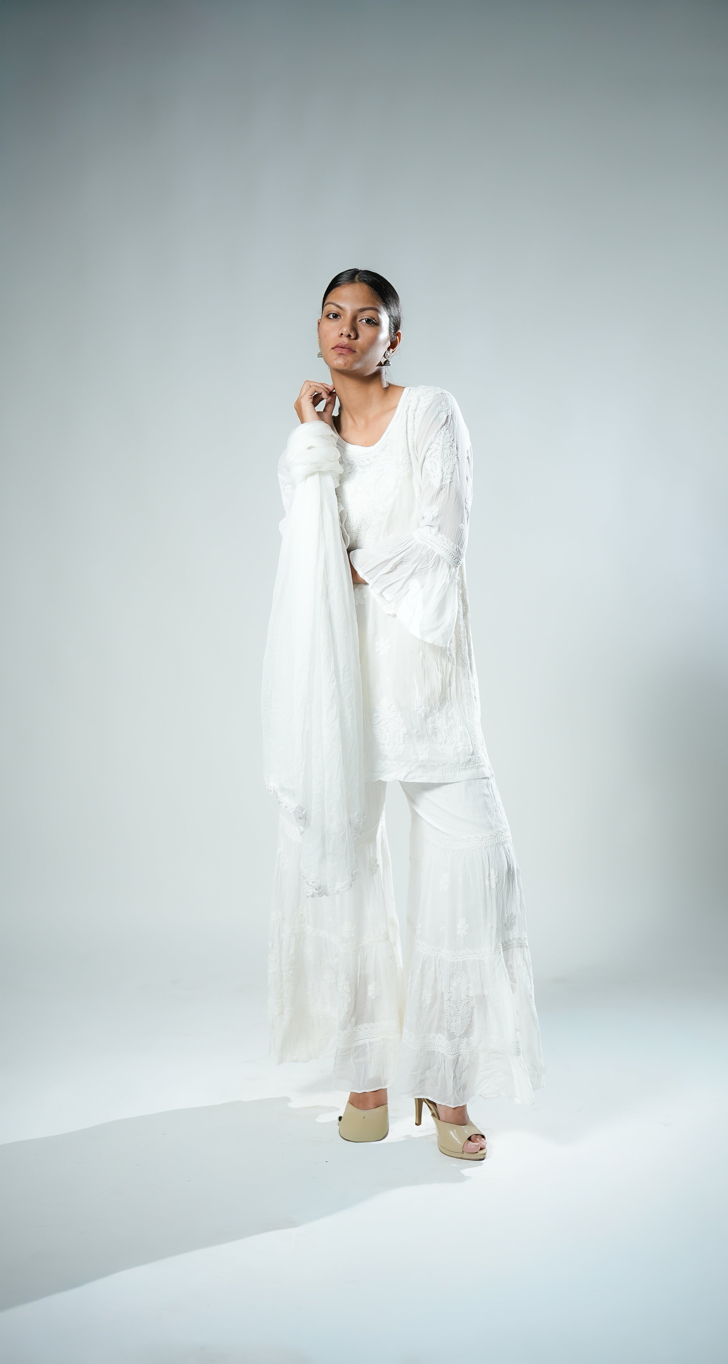 Viscose Georgette White Garara Set