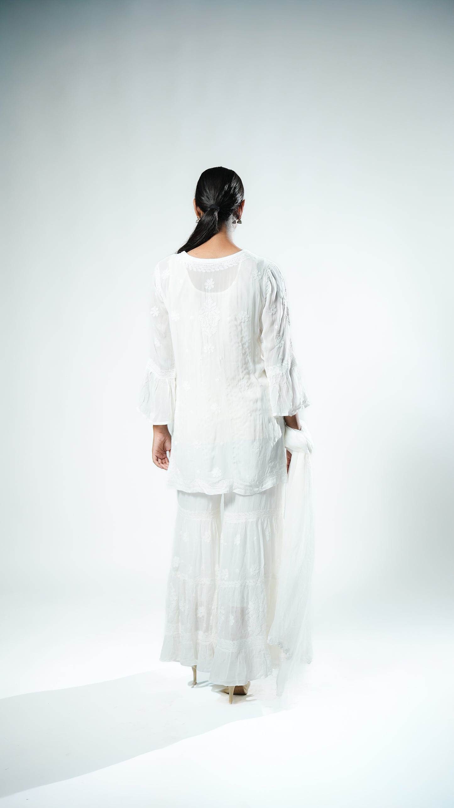 Viscose Georgette White Garara Set