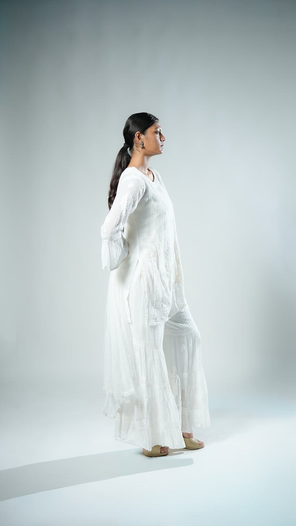 Viscose Georgette White Garara Set