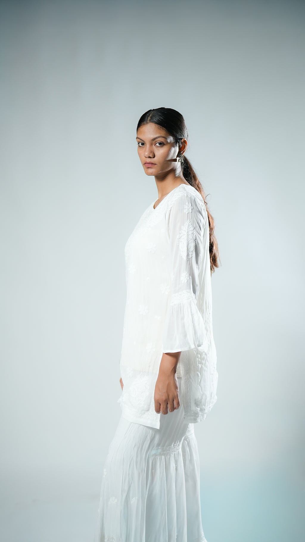 Viscose Georgette White Garara Set