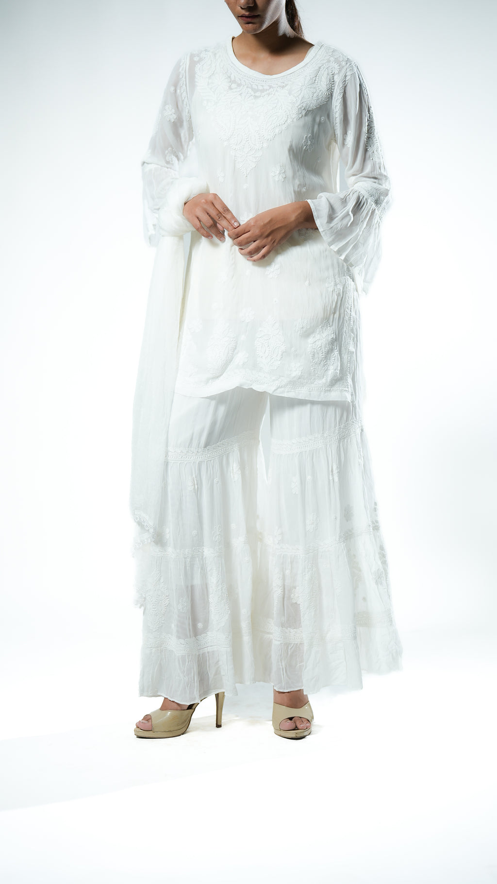 Viscose Georgette White Garara Set