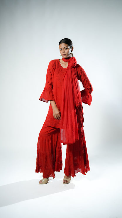 Viscose Georgette Red Garara Set