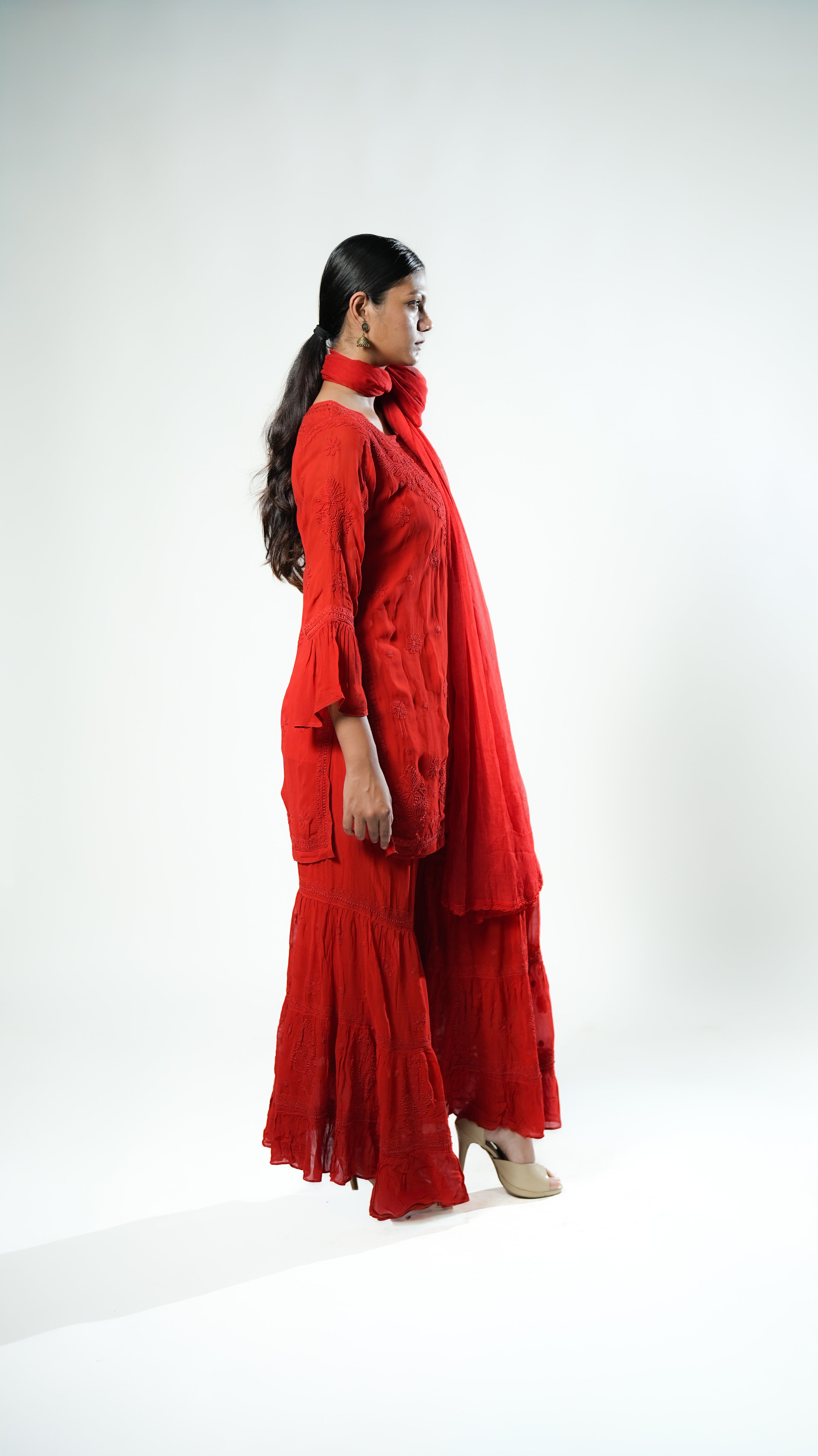 Viscose Georgette Red Garara Set