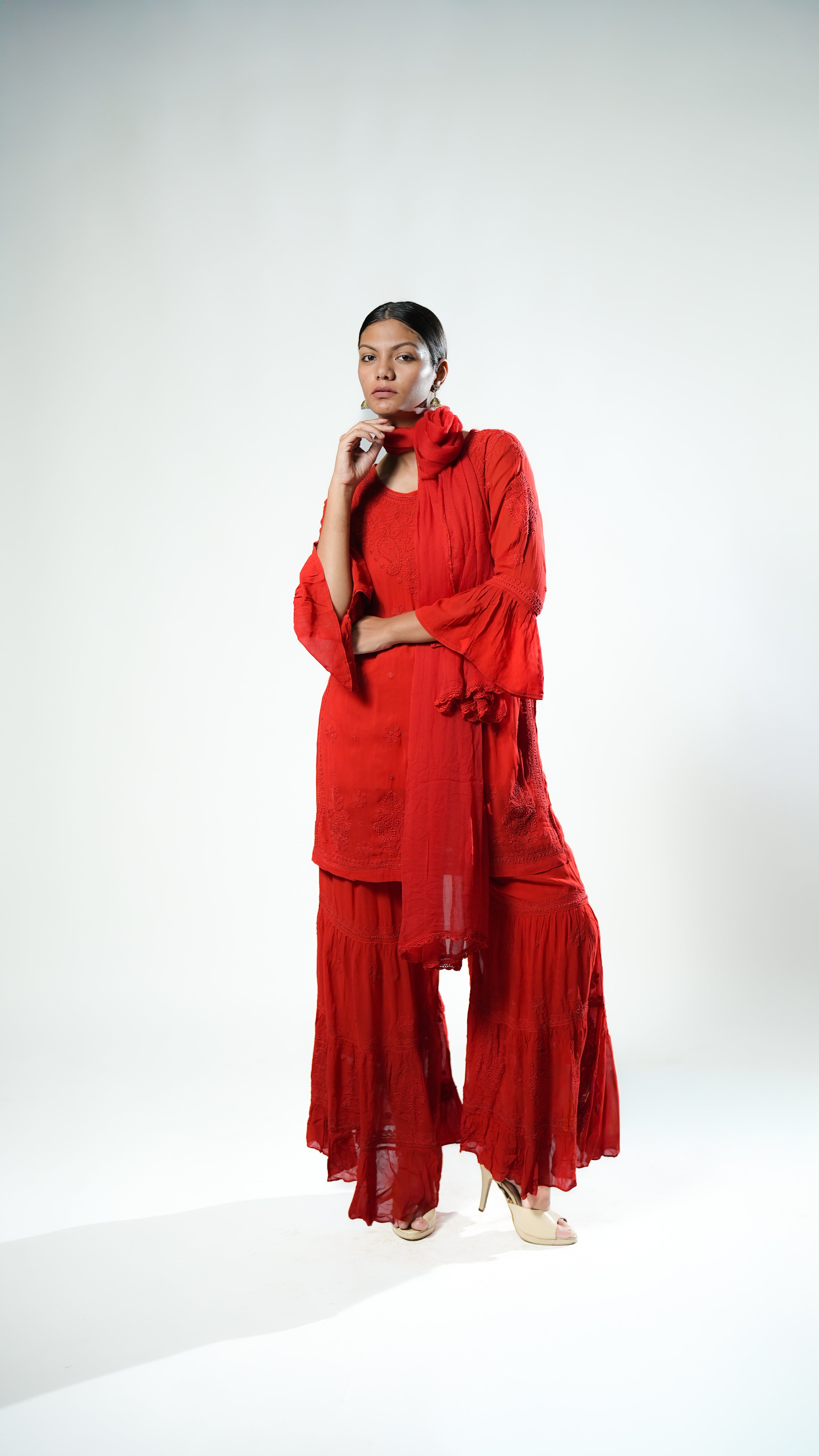 Viscose Georgette Red Garara Set