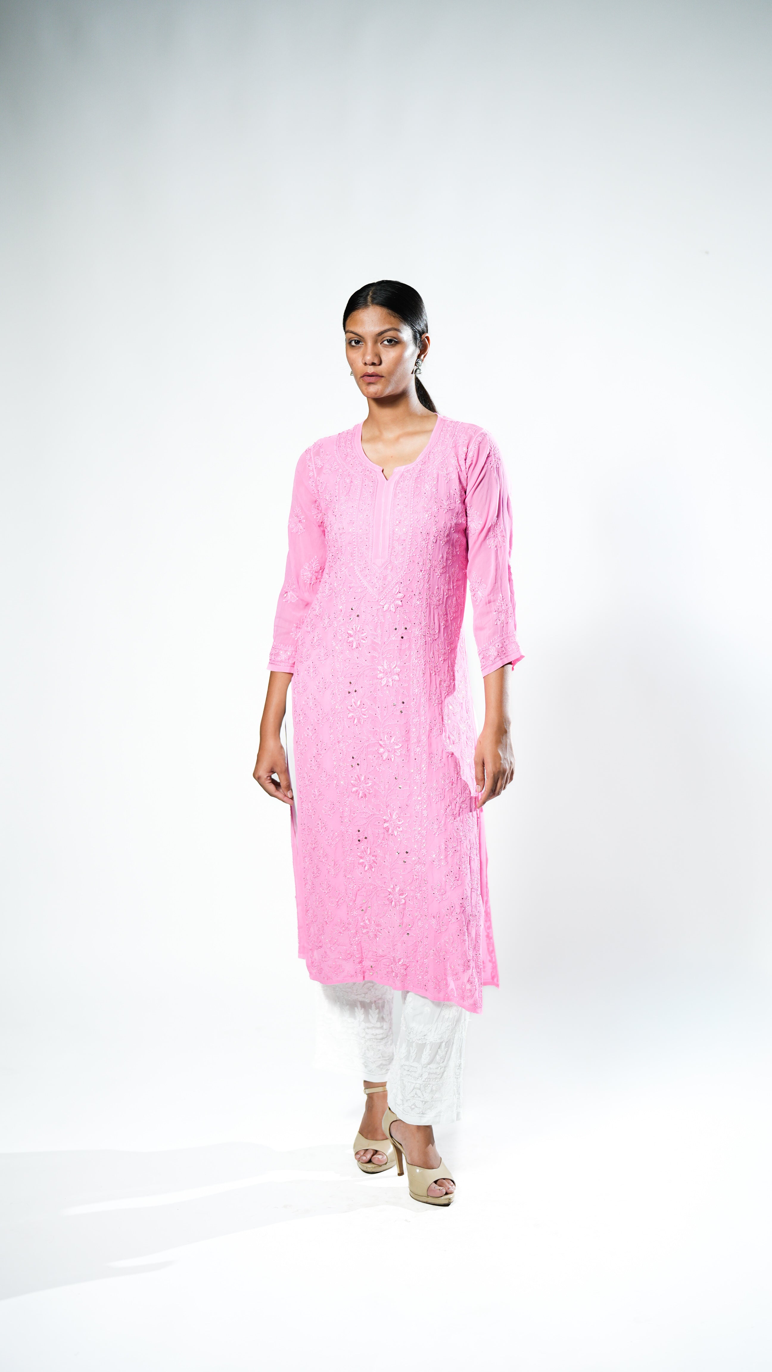 Resham Viscose Kurta (Bright Pink)