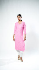 Resham Viscose Readymade Kurta In Bright Pink Color