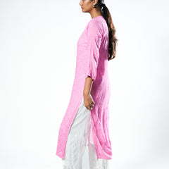Resham Viscose Readymade Kurta In Bright Pink Color