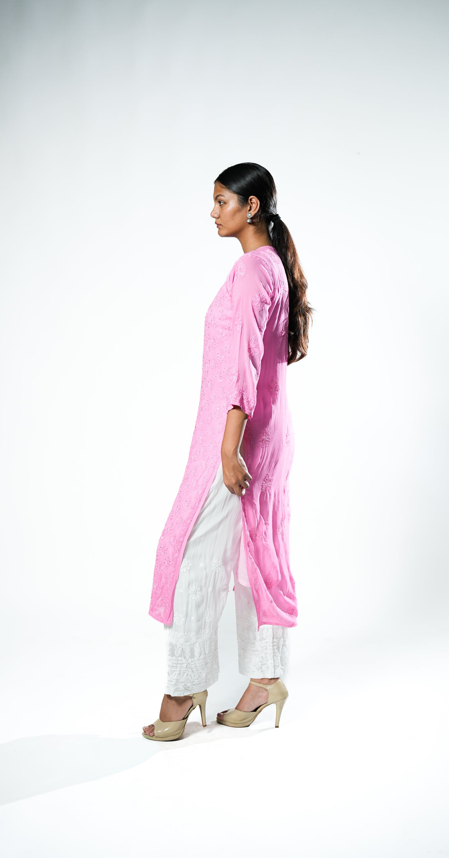Resham Viscose Readymade Kurta In Bright Pink Color
