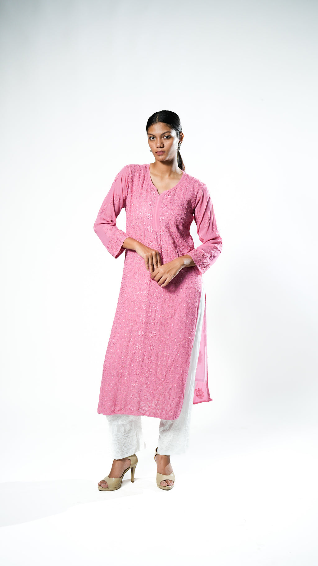 Resham Viscose Kurta (Rose Pink)