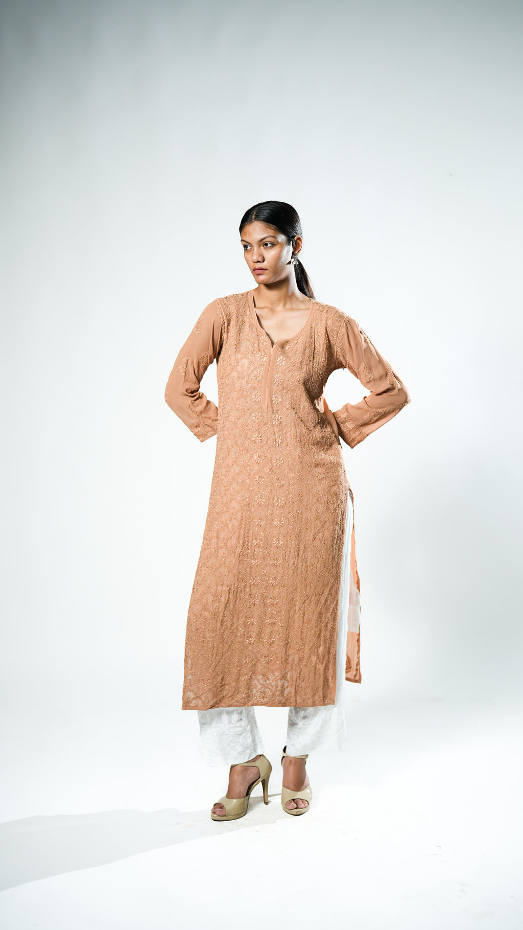 Resham Viscose Kurta (Tan)
