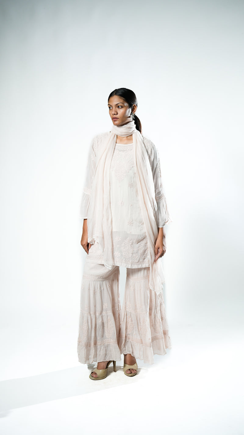 Readymade Viscose Georgette Blush Pink Garara Set