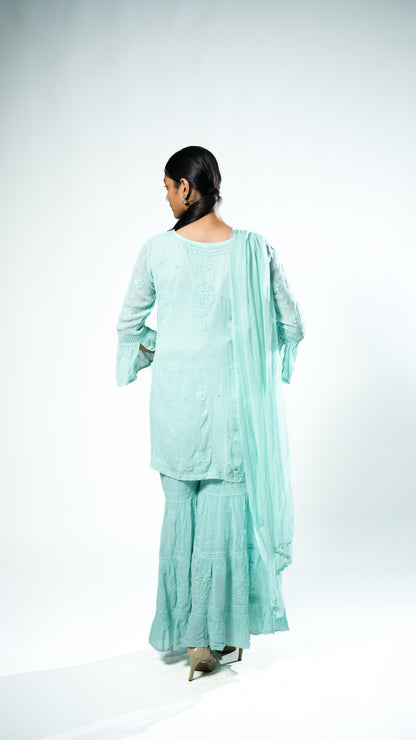 Viscose Georgette Aqua Blue Garara Set